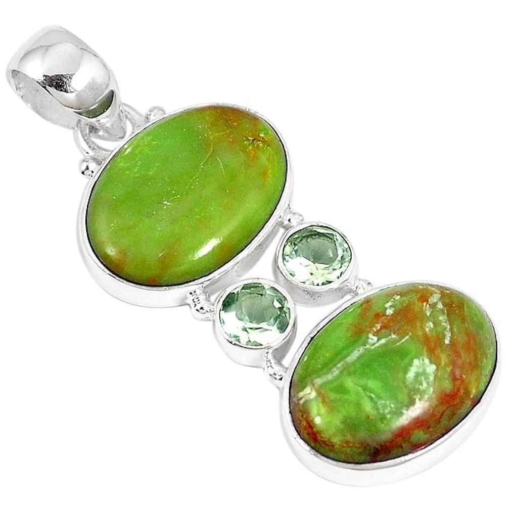 Clearance-Natural green gaspeite amethyst 925 sterling silver pendant jewelry k73208