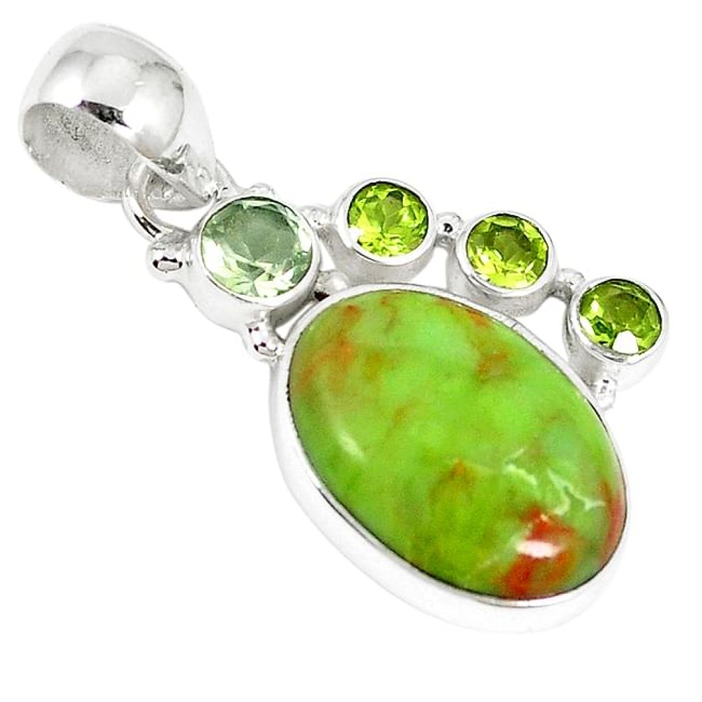 Clearance-Natural green gaspeite oval peridot 925 sterling silver pendant k73210