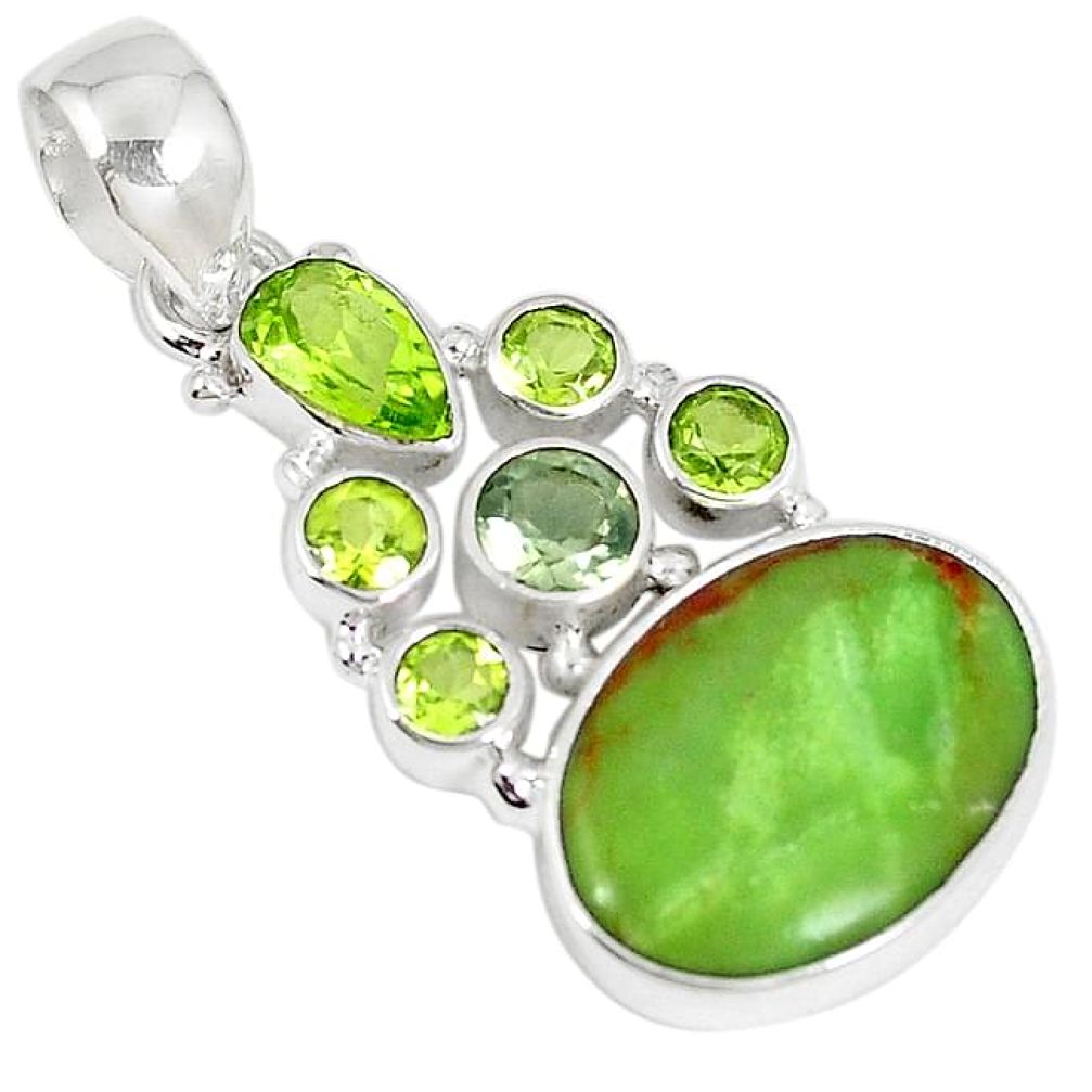 Clearance-Natural green gaspeite peridot 925 sterling silver pendant jewelry k73212