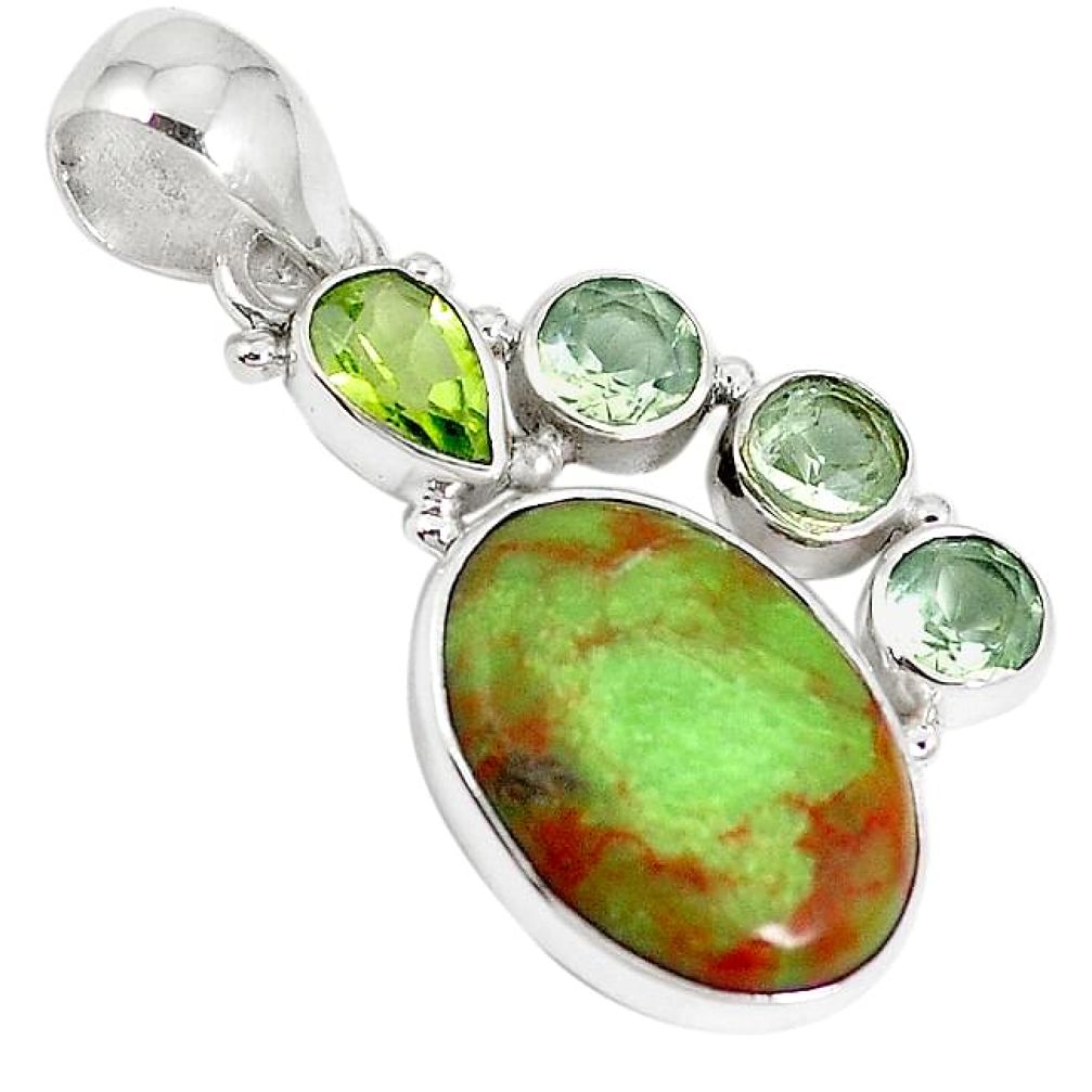 Clearance-Natural green gaspeite peridot 925 sterling silver pendant jewelry k73213