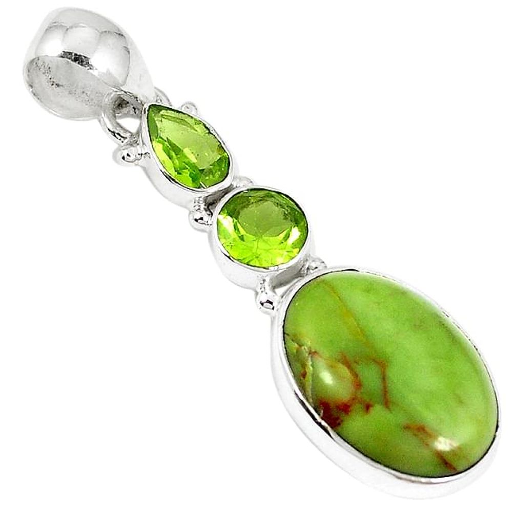 Clearance-925 sterling silver natural green gaspeite peridot pendant jewelry k73214