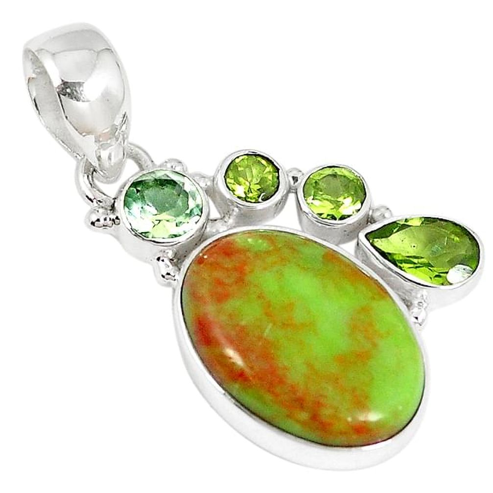 Clearance-Natural green gaspeite peridot 925 sterling silver pendant jewelry k73215