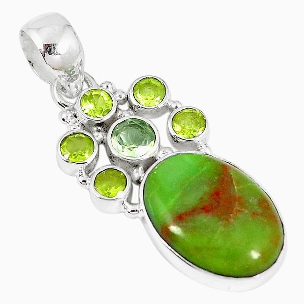 Clearance-Natural green gaspeite peridot 925 sterling silver pendant jewelry k73216