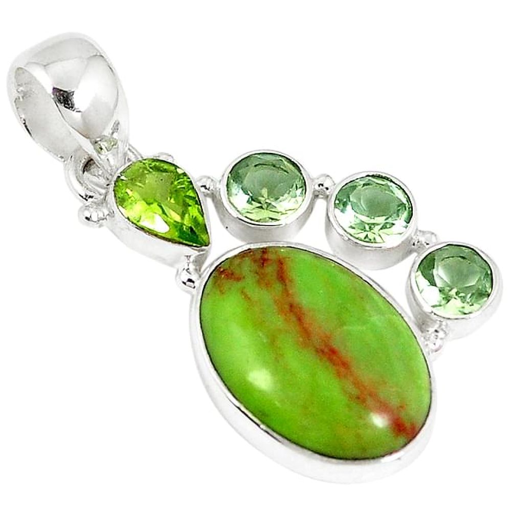 Clearance-Natural green gaspeite peridot 925 sterling silver pendant jewelry k73218