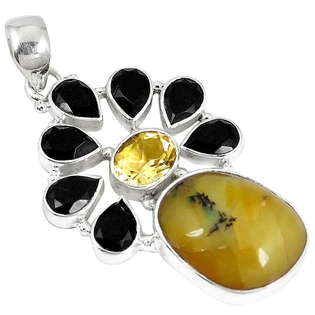 Clearance-Natural yellow opal citrine 925 sterling silver pendant jewelry k73232