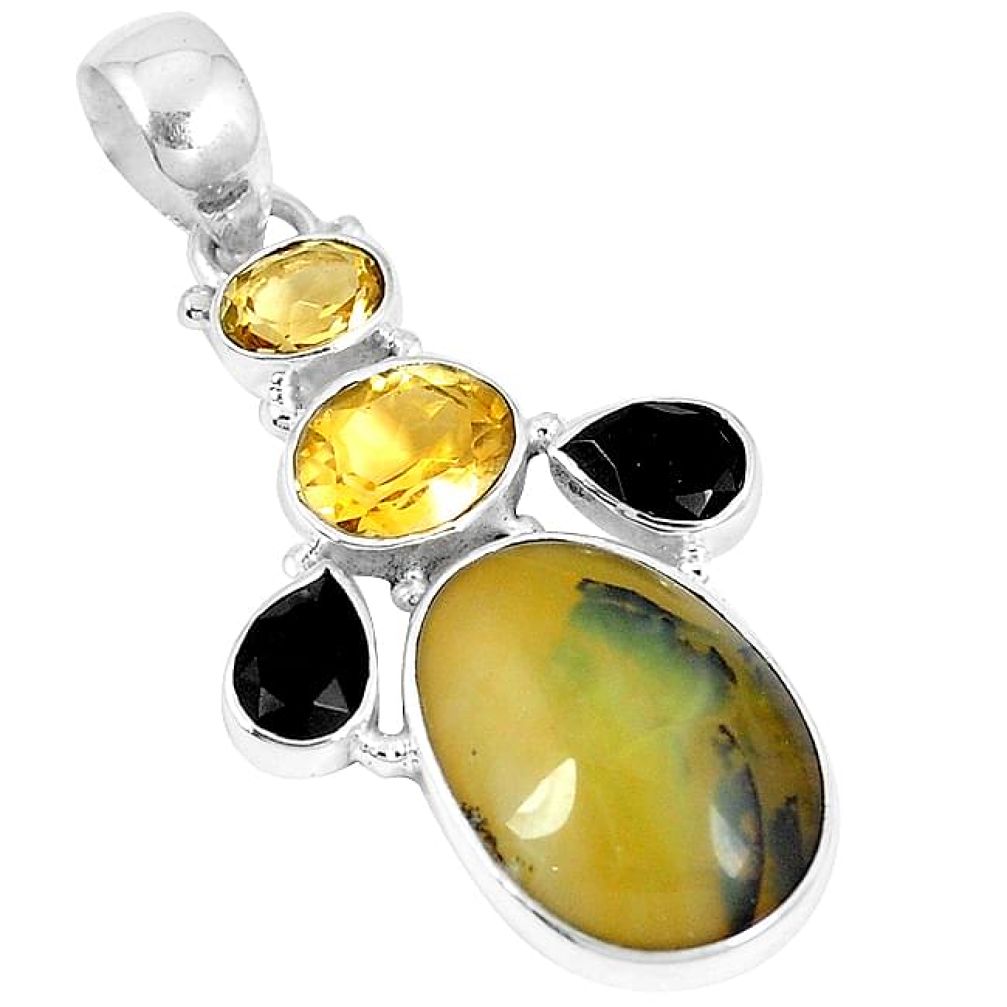 Clearance-Natural yellow opal citrine 925 sterling silver pendant jewelry k73235