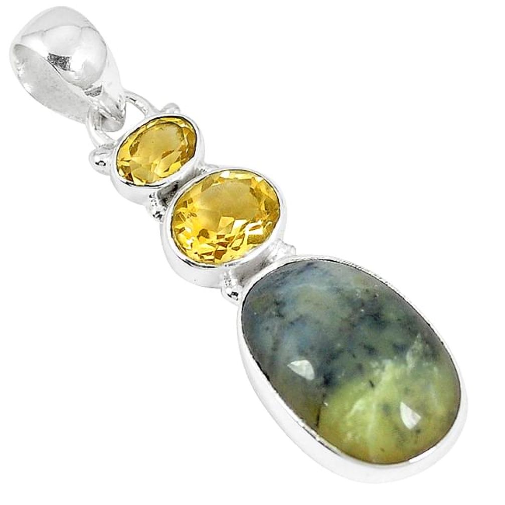 Clearance-Natural yellow opal citrine 925 sterling silver pendant jewelry k73239