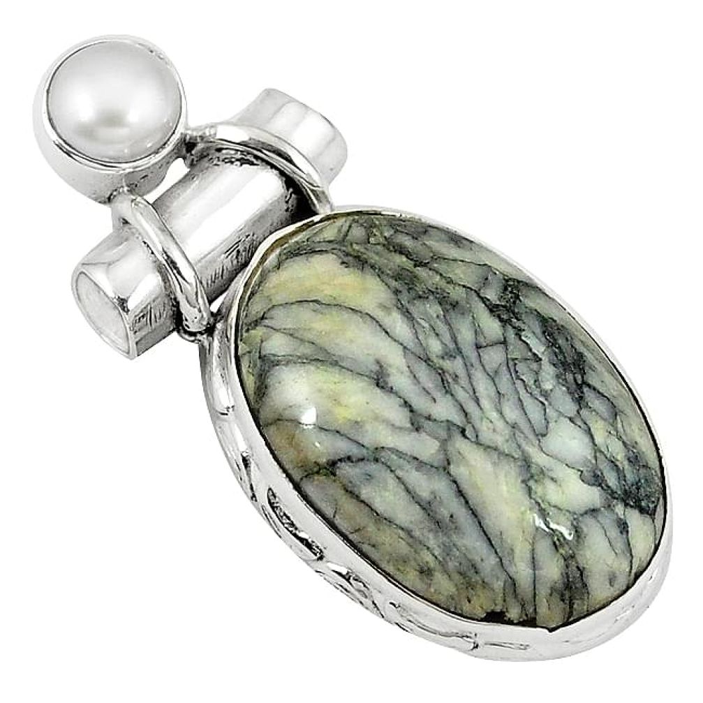 Clearance-Natural white pinolith pearl 925 sterling silver pendant jewelry k76325