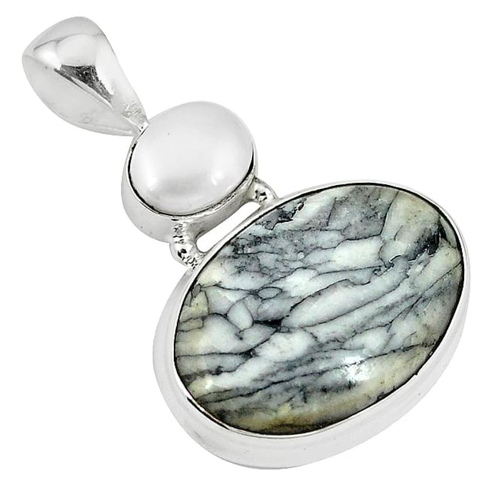 Clearance-Natural white pinolith pearl 925 sterling silver pendant jewelry k76334