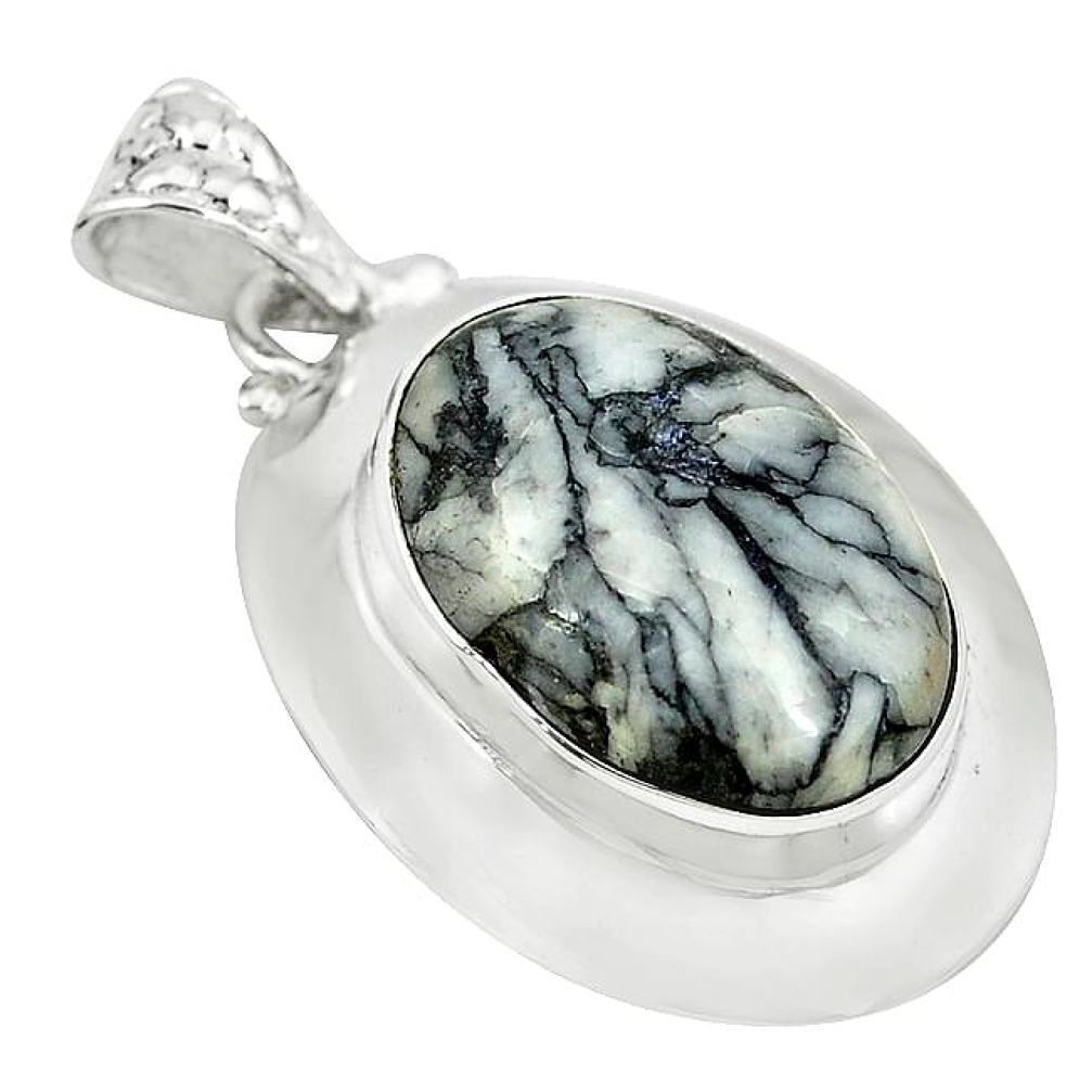 Clearance-925 sterling silver natural white pinolith oval pendant jewelry k76338