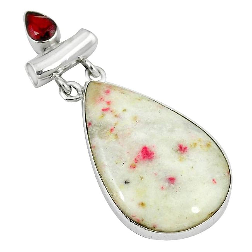 Clearance-Natural red cinnabar spanish garnet 925 sterling silver pendant jewelry k76510