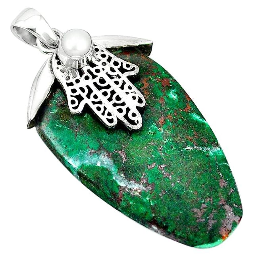 Clearance-Sonora sunrise (cuprite chrysocolla) 925 silver hand of god hamsa pendant k76686