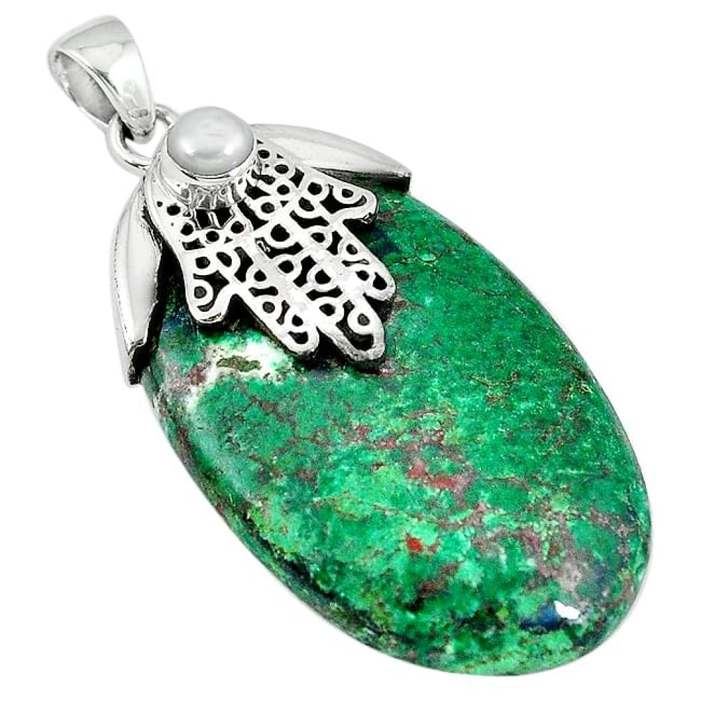 Clearance-925 silver sonora sunrise (cuprite chrysocolla) hand of god hamsa pendant k76690