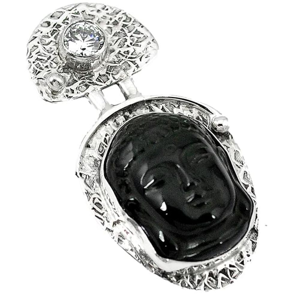 Clearance-Natural rainbow obsidian eye 925 silver buddha carving pendant jewelry k78034