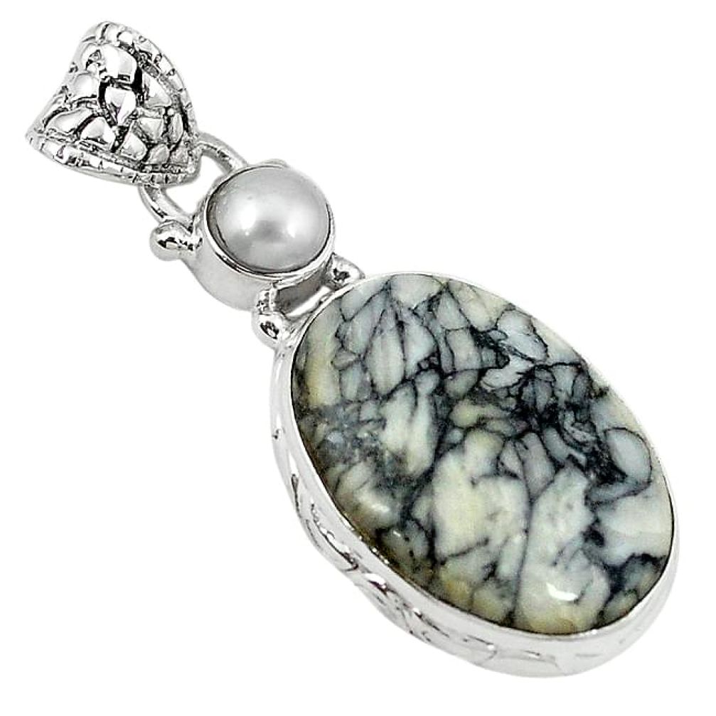 Clearance-Natural white pinolith pearl 925 sterling silver pendant jewelry k79702