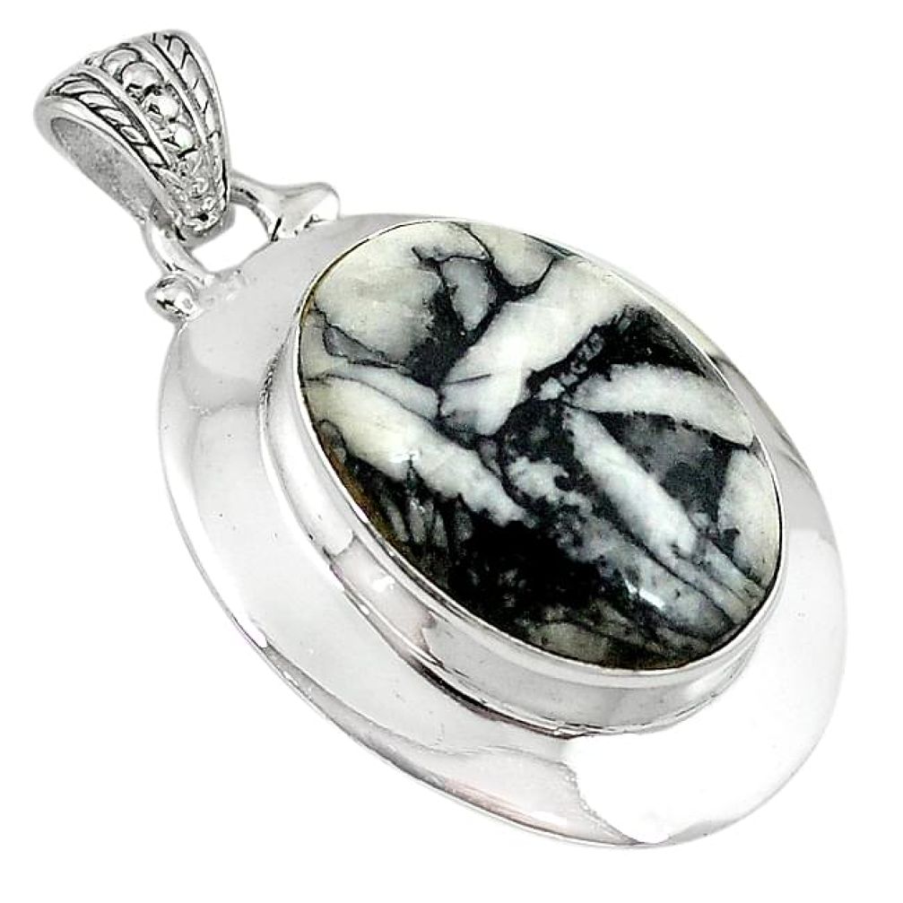 Clearance-Natural white pinolith 925 sterling silver pendant jewelry k79718
