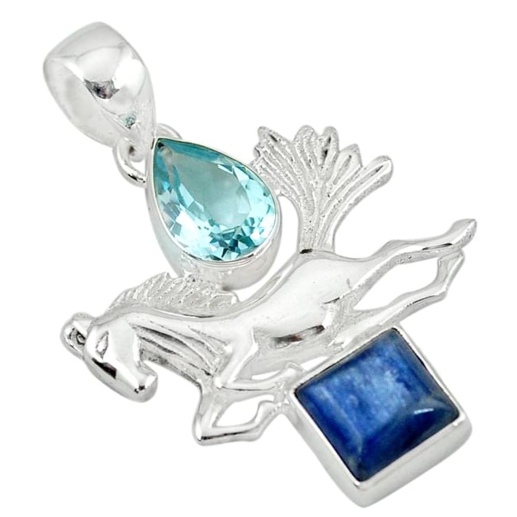 Clearance-Natural blue kyanite topaz 925 sterling silver horse pendant jewelry k81871