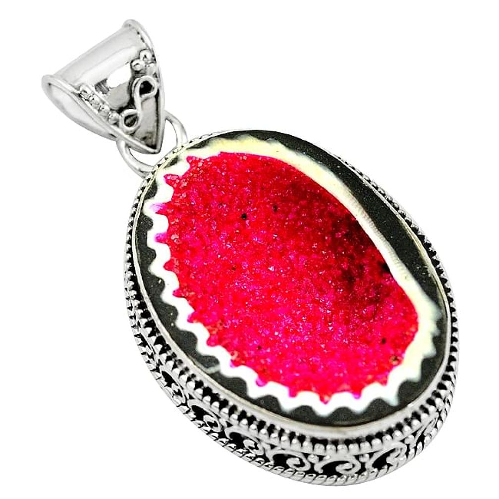 Natural red geode druzy 925 sterling silver pendant jewelry k82261