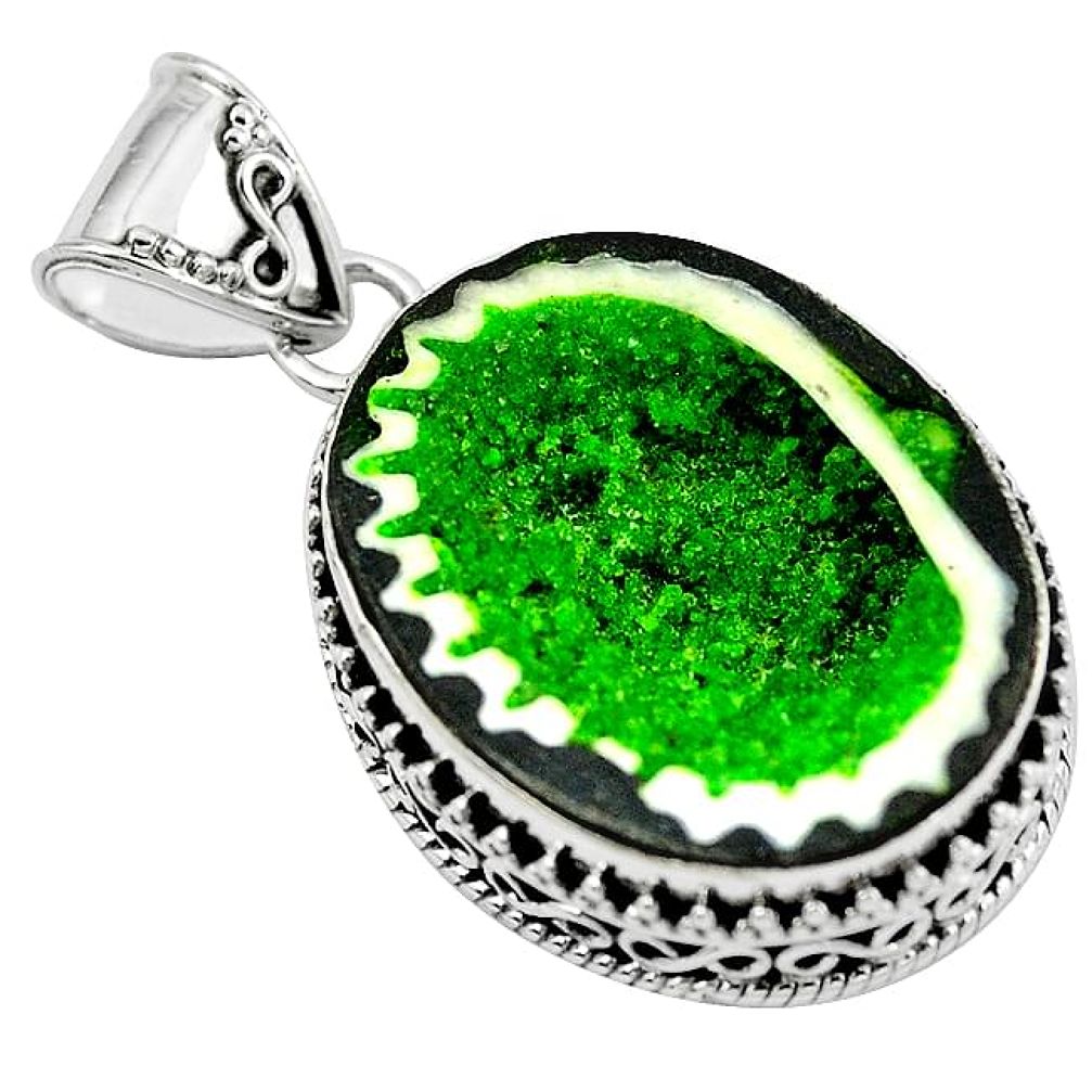 Natural green geode druzy 925 sterling silver pendant jewelry k82263