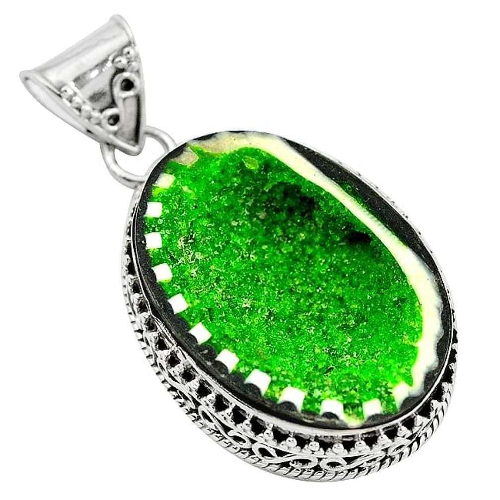 Natural green geode druzy 925 sterling silver pendant jewelry k82266