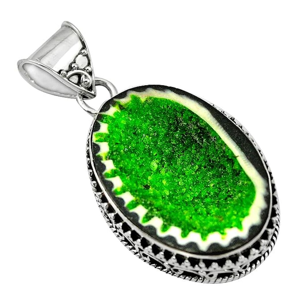 Natural green geode druzy 925 sterling silver pendant jewelry k82268