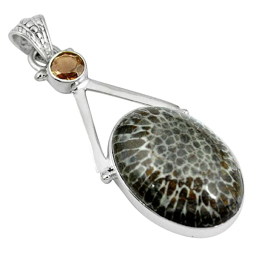 Natural black stingray coral from alaska 925 silver pendant jewelry k82502