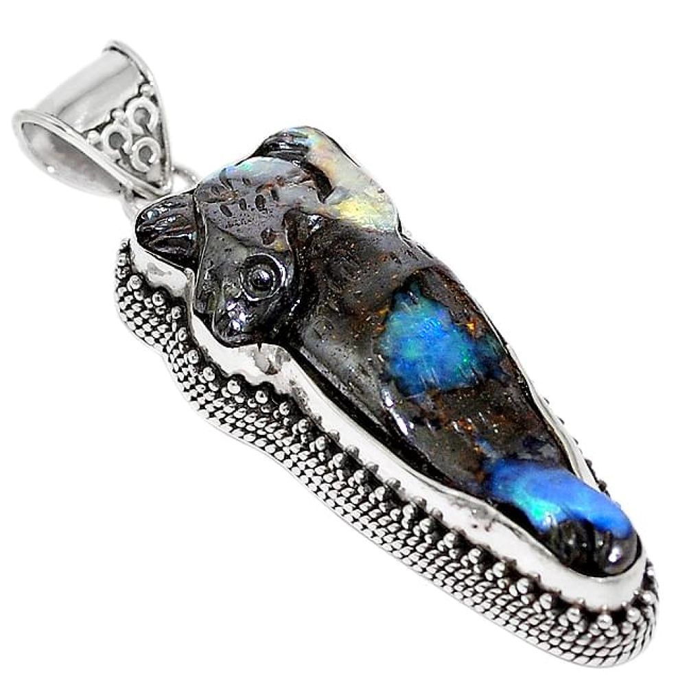 Clearance-Natural brown boulder opal carving 925 sterling silver pendant jewelry k82681