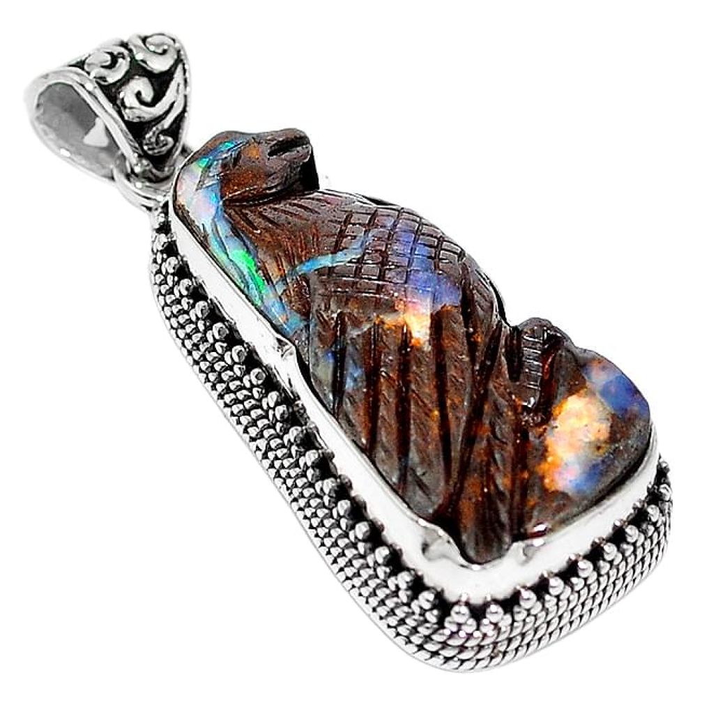 Natural brown boulder opal carving 925 sterling silver pendant k82718