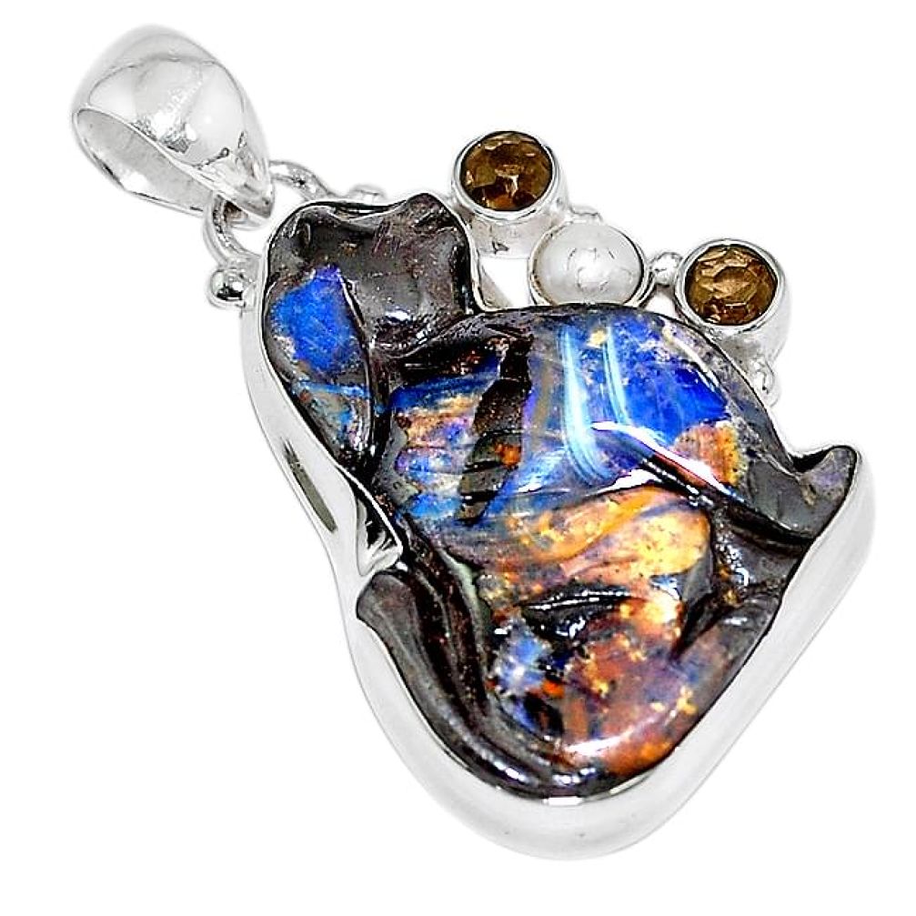 Natural brown boulder opal carving pearl 925 silver pendant jewelry k82736