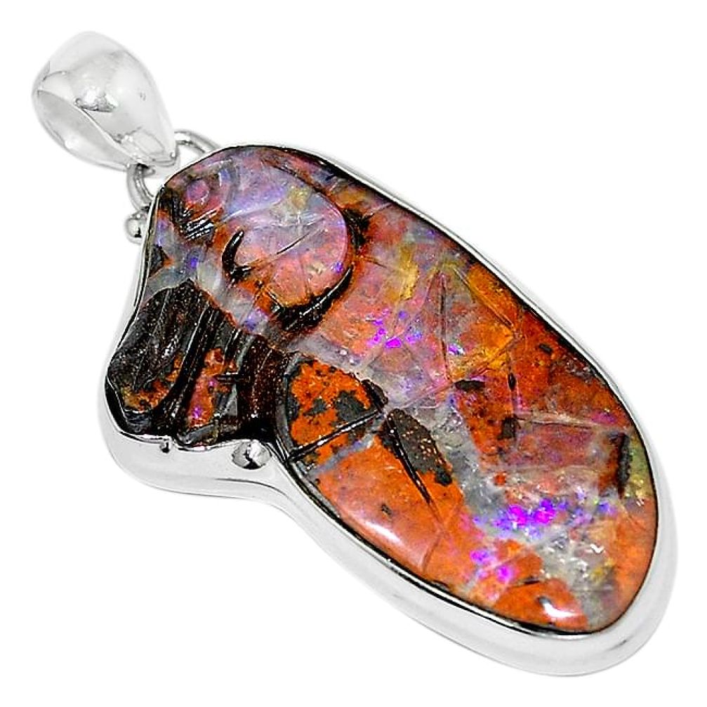 Clearance-925 sterling silver natural brown boulder opal carving pendant jewelry k82756