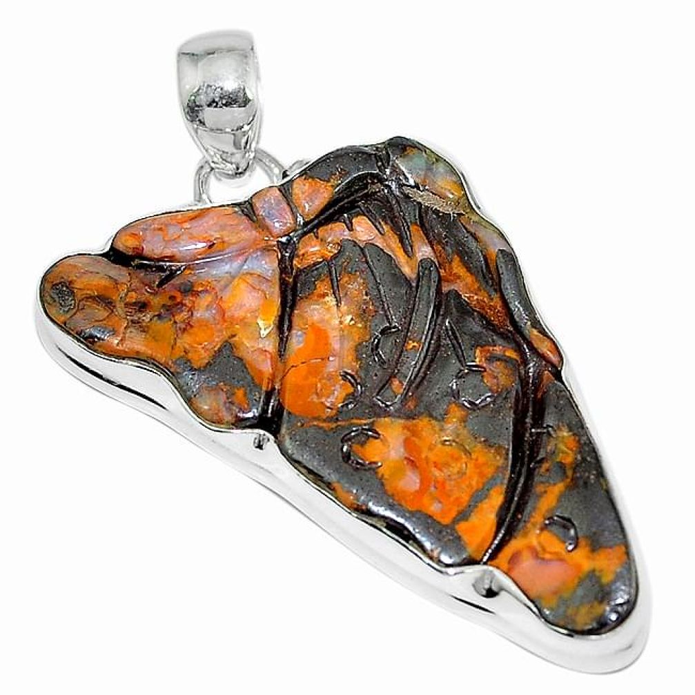 Natural brown boulder opal carving 925 sterling silver pendant jewelry k82785