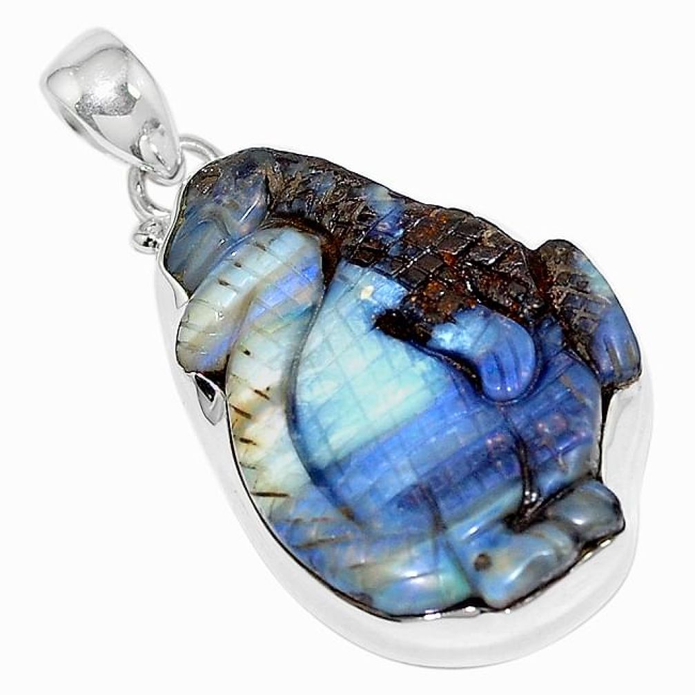 925 sterling silver natural brown boulder opal carving pendant jewelry k82787