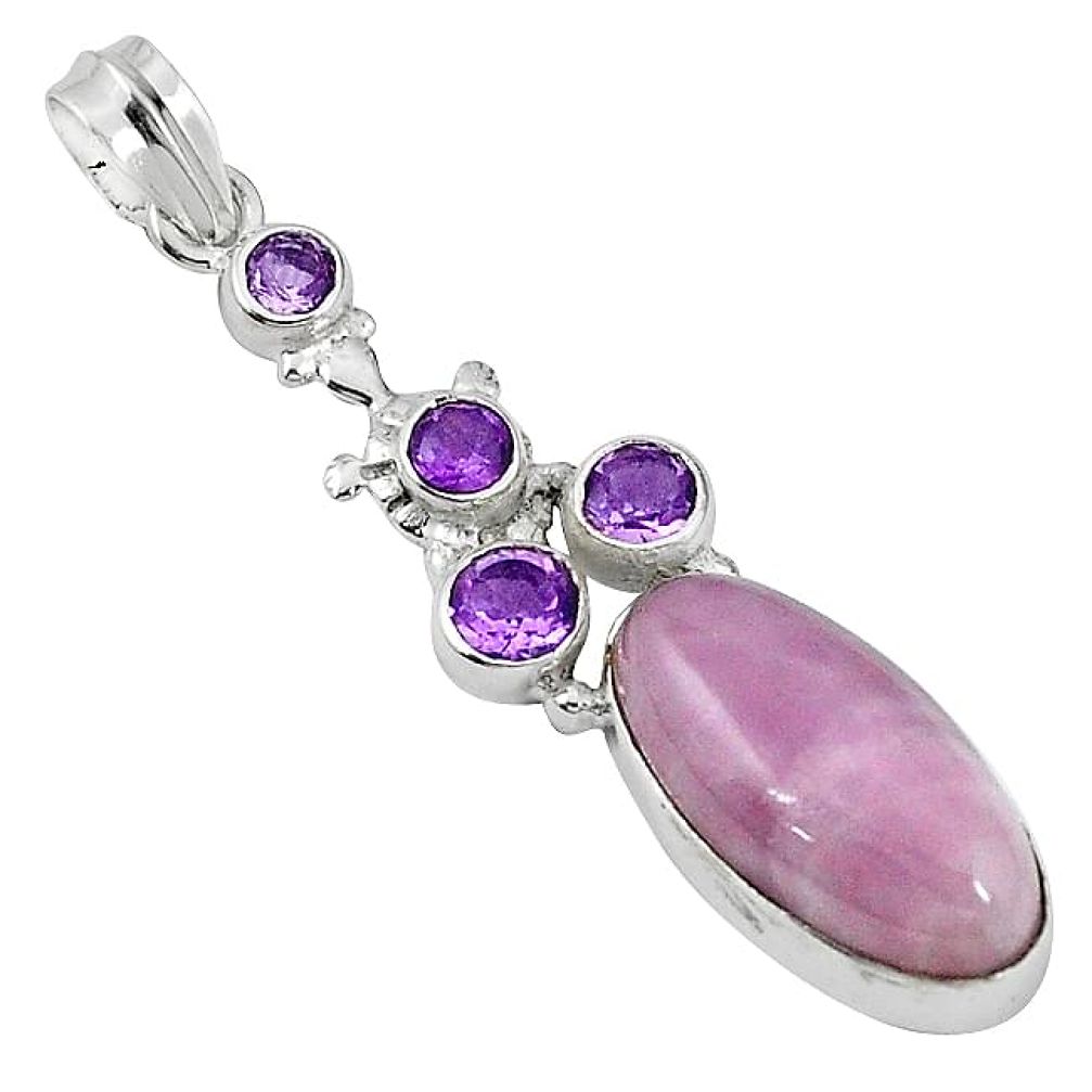 Natural pink kunzite purple amethyst 925 sterling silver pendant k84123