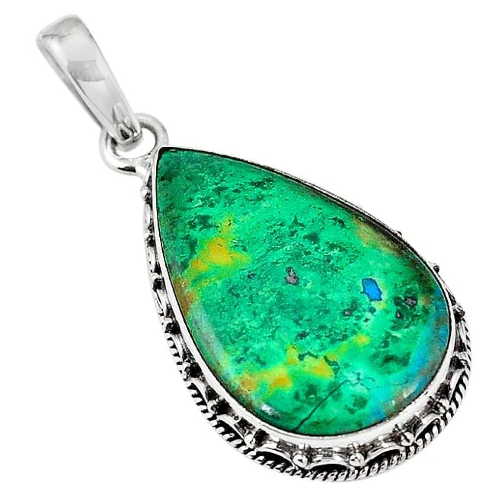 Natural green chrysocolla pear 925 sterling silver pendant jewelry k84734