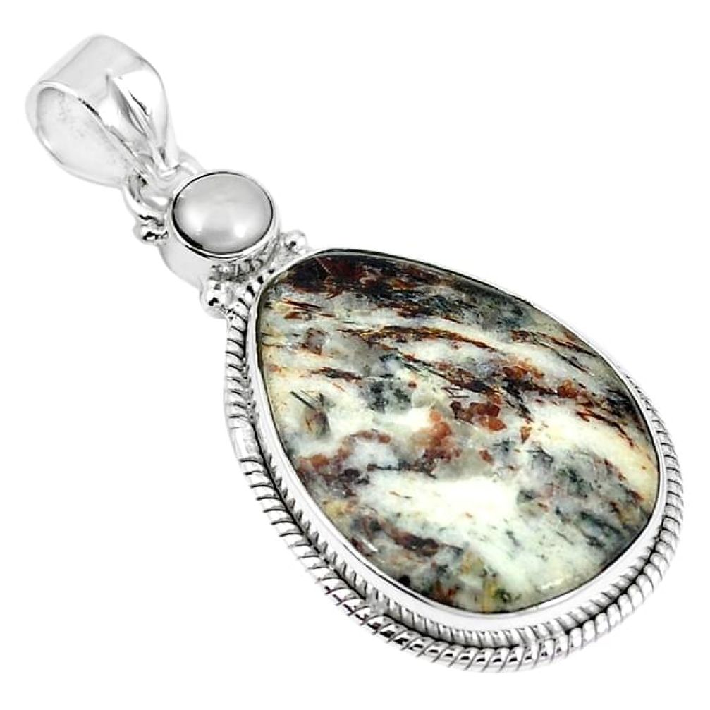 Natural bronze astrophyllite (star leaf) pearl 925 silver pendant k84847