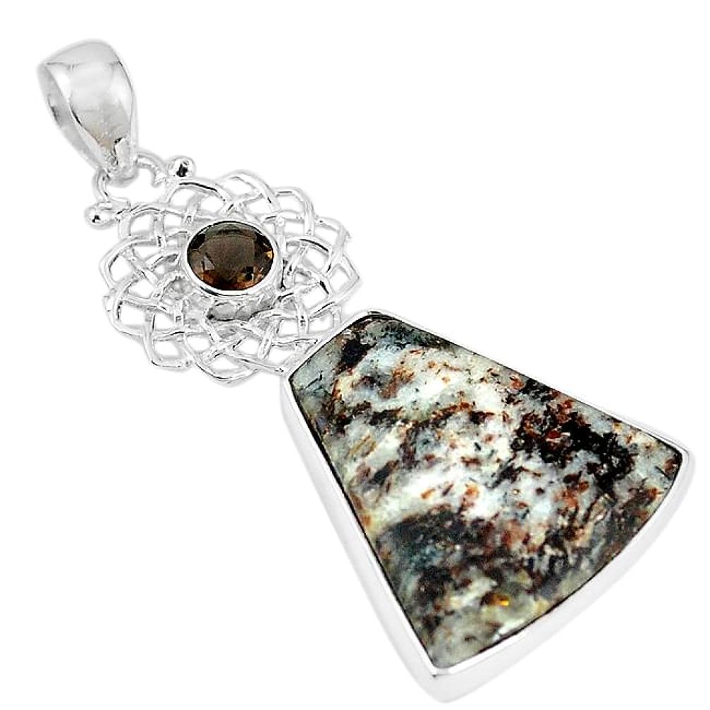 925 silver natural bronze astrophyllite (star leaf) smoky topaz pendant k84858