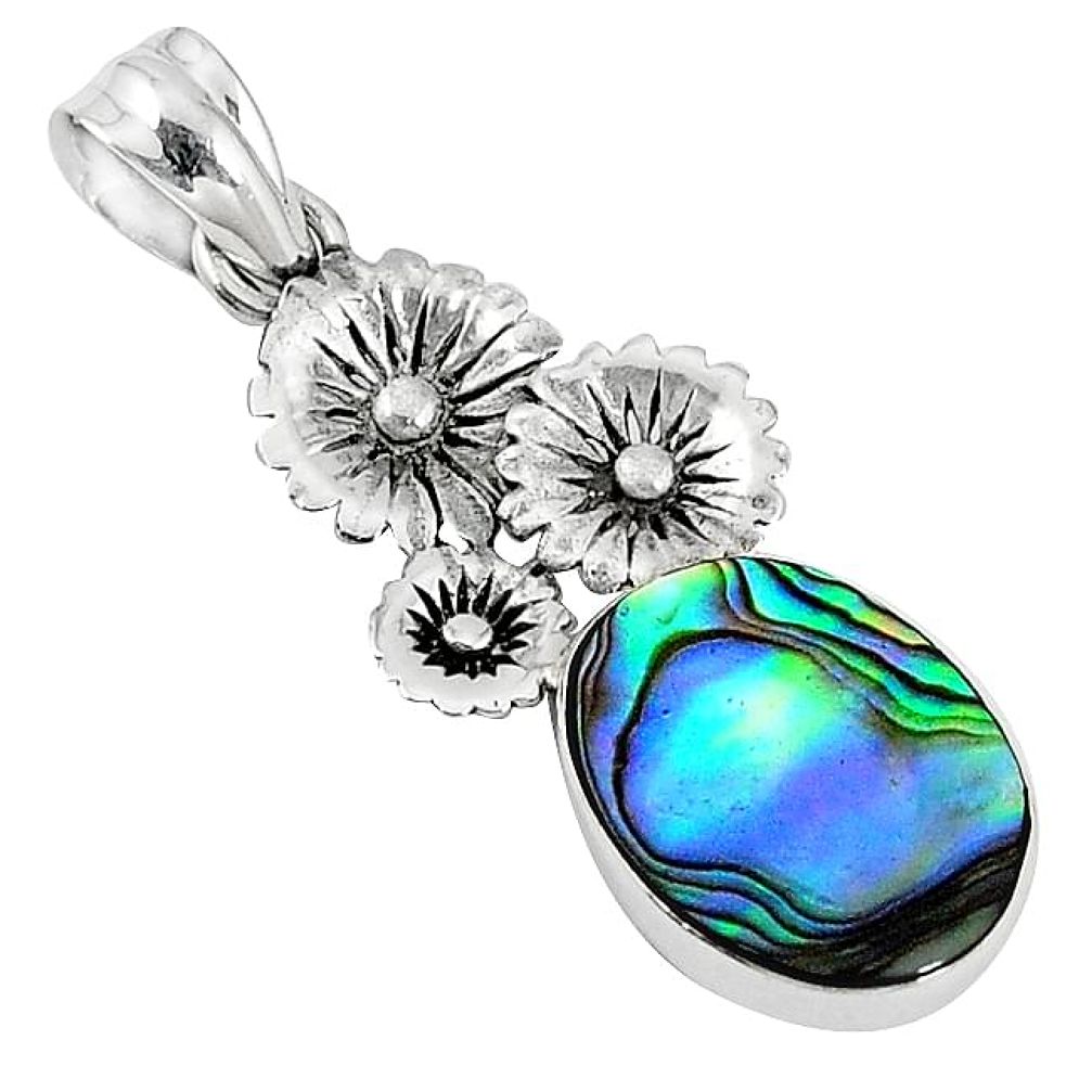 Natural green abalone paua seashell 925 silver flower pendant k85662