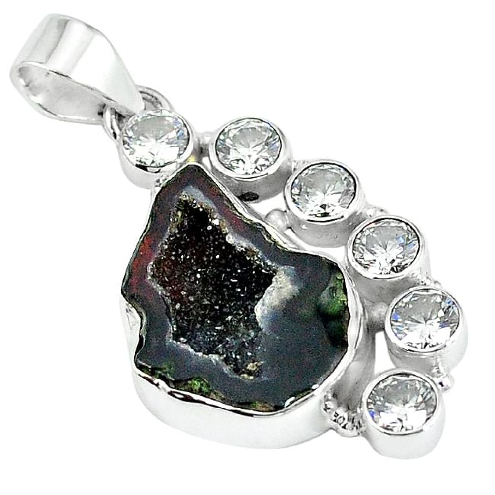 Natural brown geode druzy white topaz 925 sterling silver pendant k87053