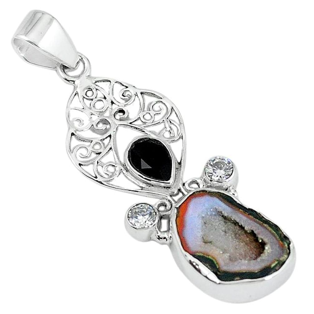 Natural brown geode druzy onyx 925 sterling silver pendant jewelry k87109