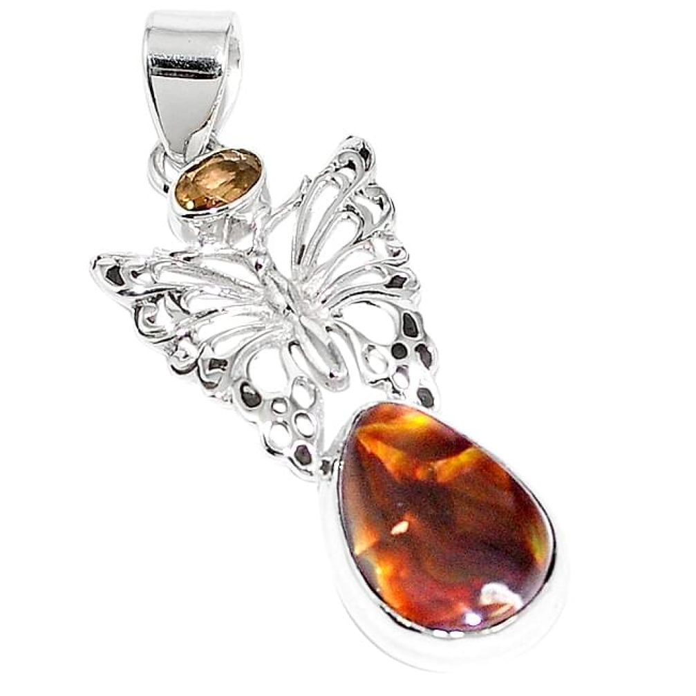 Natural mexican fire agate 925 silver butterfly pendant k87165