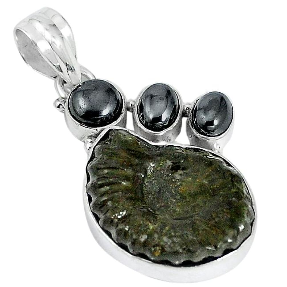 Natural brown pyrite ammonite hematite 925 silver pendant jewelry k87197