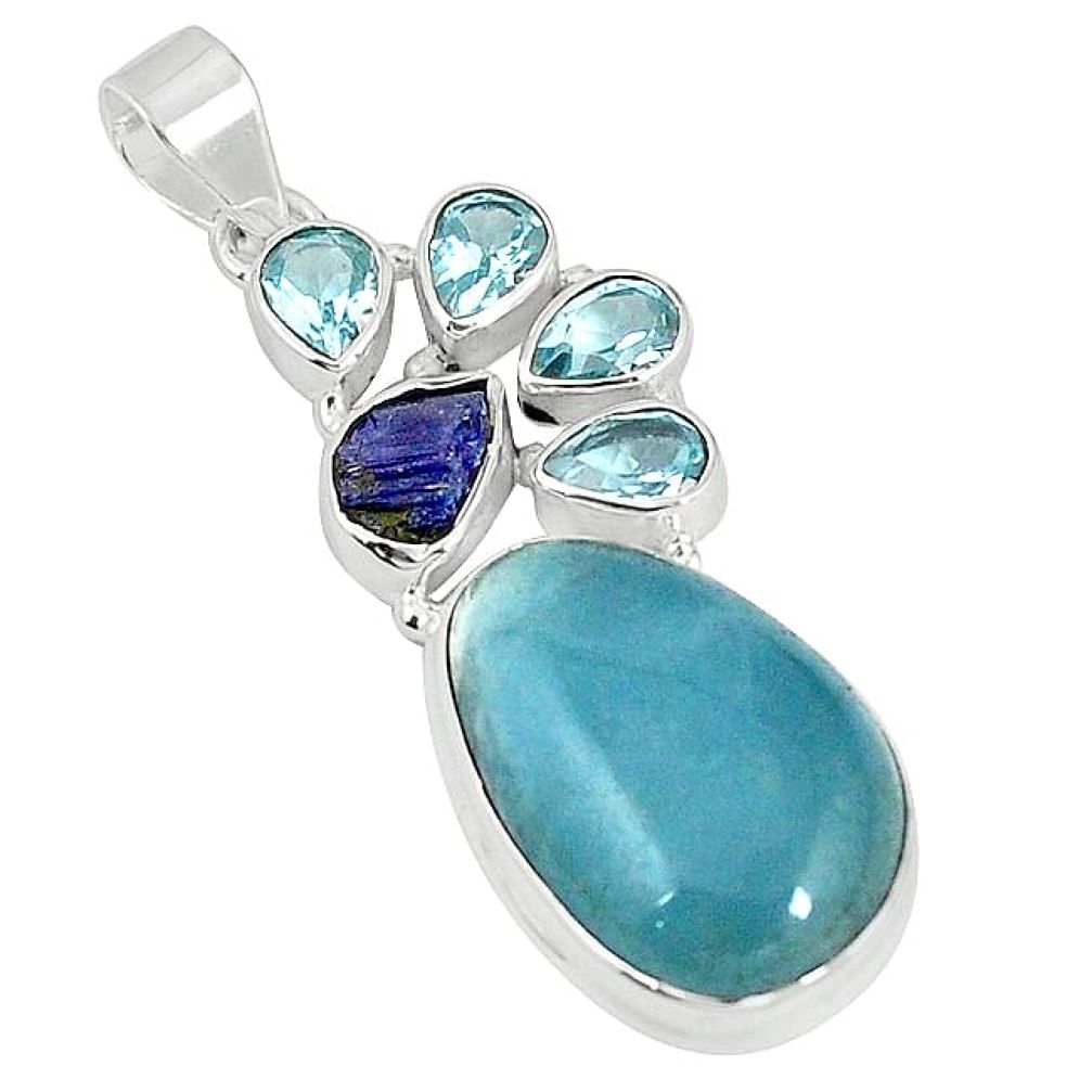 Natural blue aquamarine tanzanite rough topaz 925 silver pendant jewelry k87220