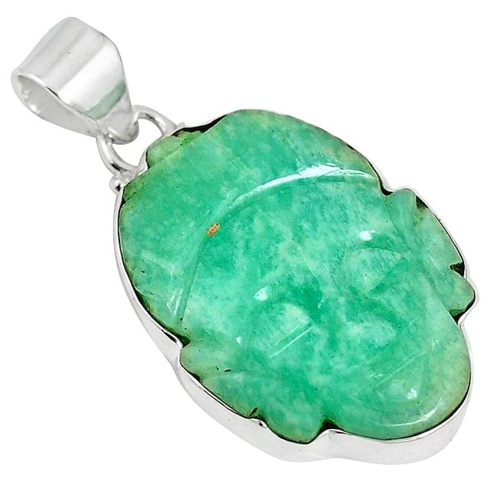 925 silver natural green peruvian amazonite buddha face pendant jewelry k88433