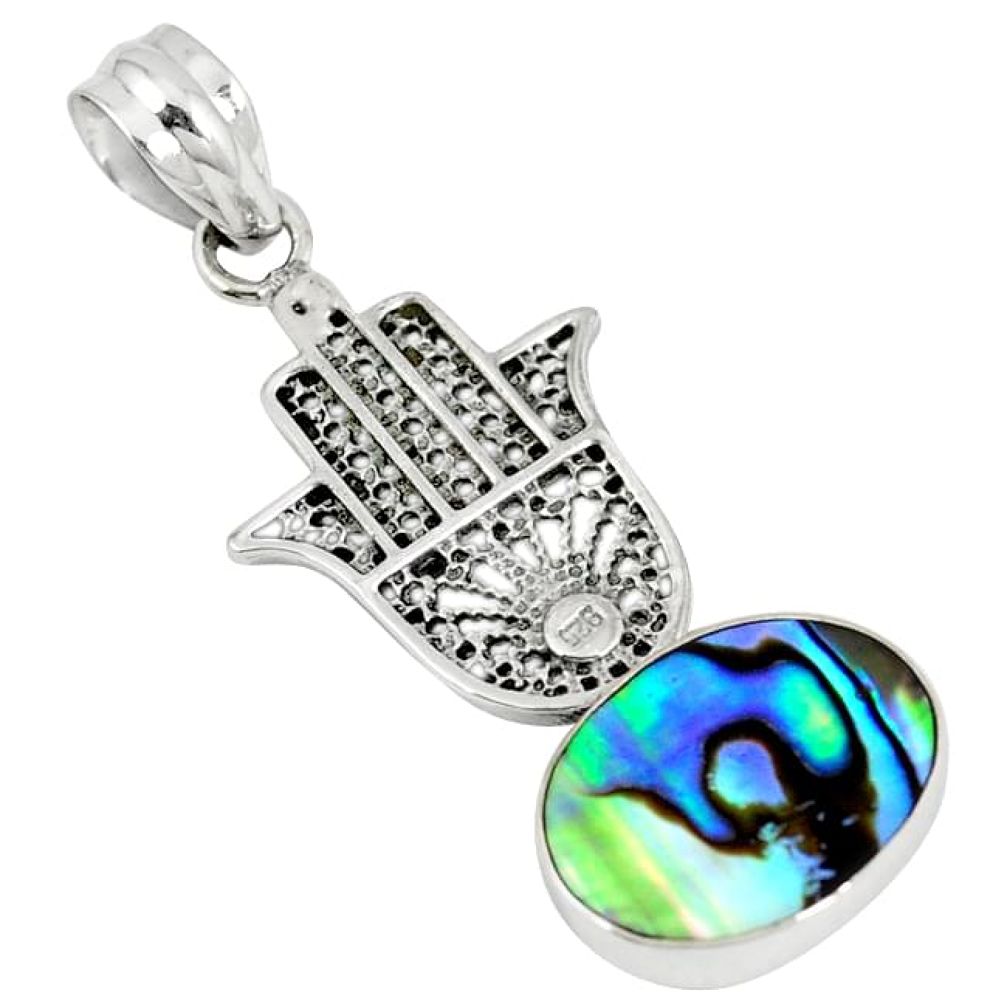 Natural green abalone paua seashell 925 silver hand of god hamsa pendant k89145