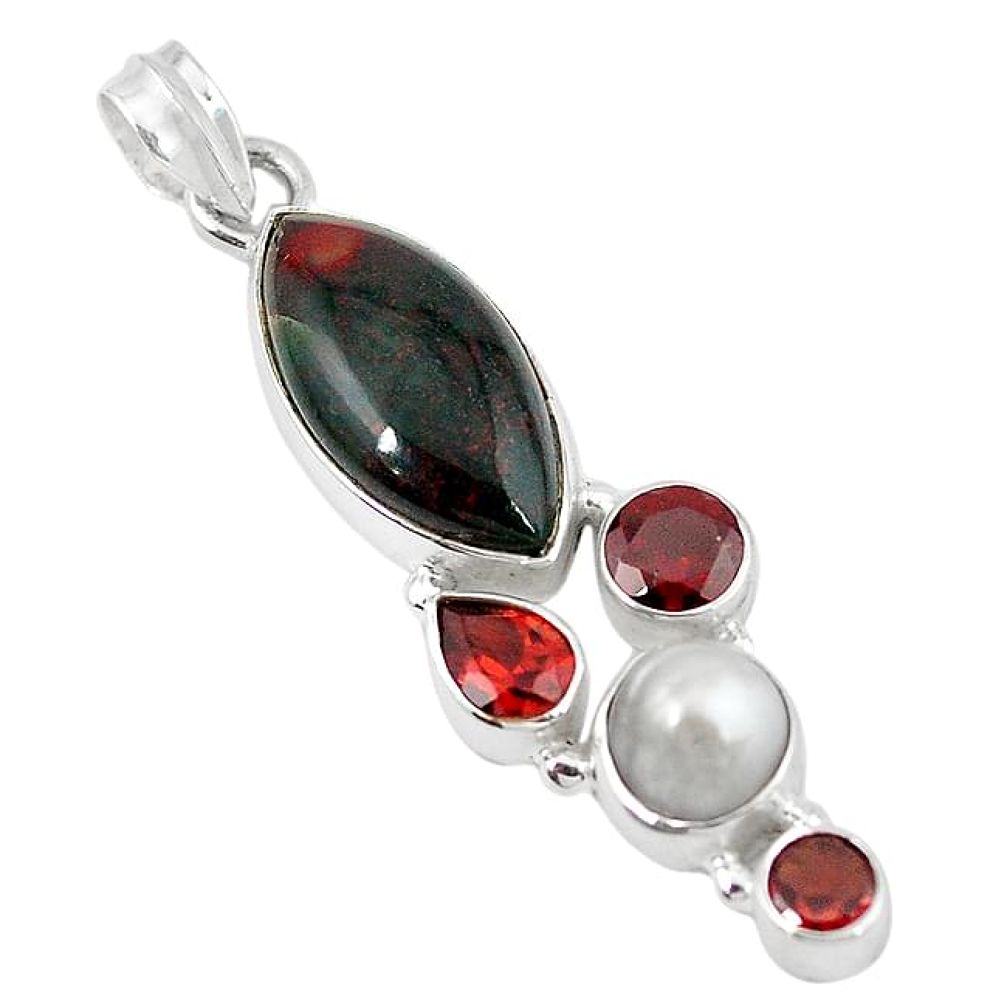 Natural green bloodstone african (heliotrope) garnet 925 silver pendant k90668