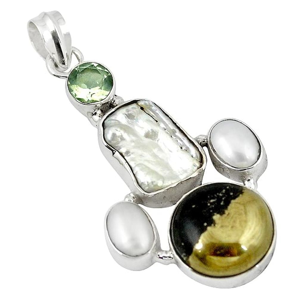 Natural golden pyrite in magnetite (healer's gold) 925 silver pendant k90709