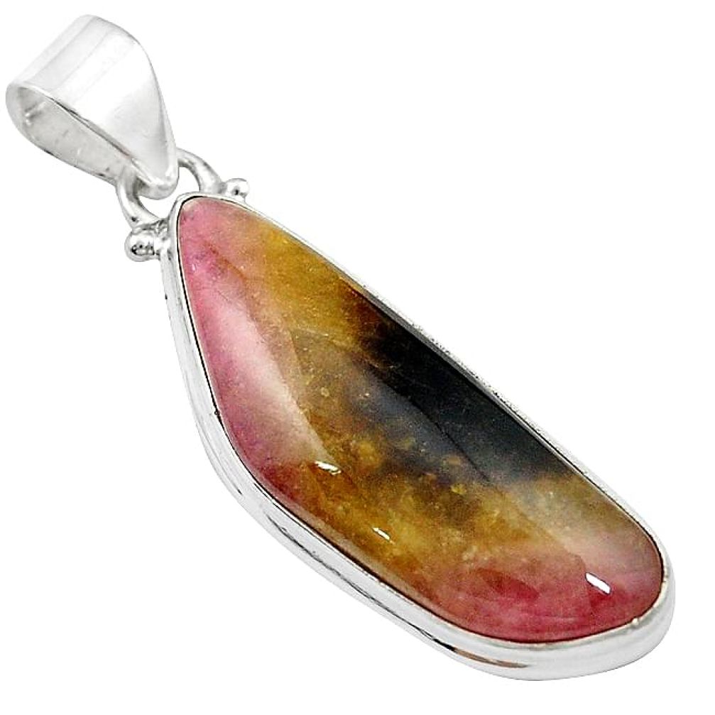 Natural pink bio tourmaline 925 sterling silver pendant jewelry k91441