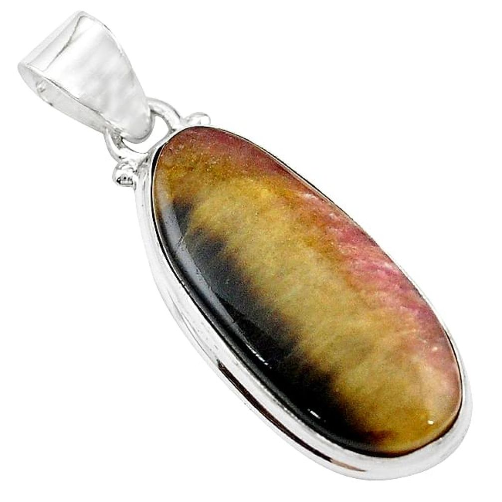 Natural pink bio tourmaline 925 sterling silver pendant jewelry k91443