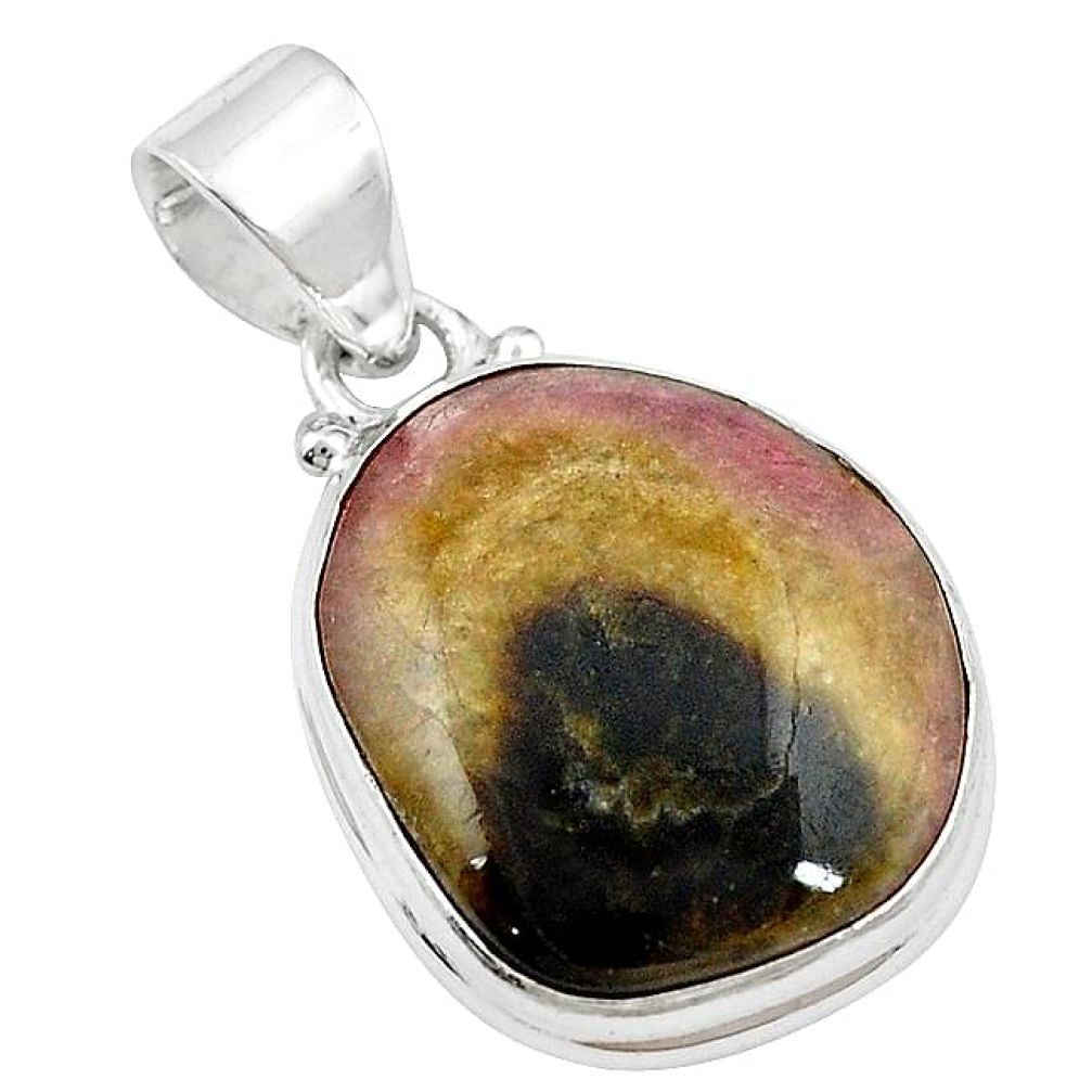 925 sterling silver natural pink bio tourmaline fancy pendant jewelry k91455