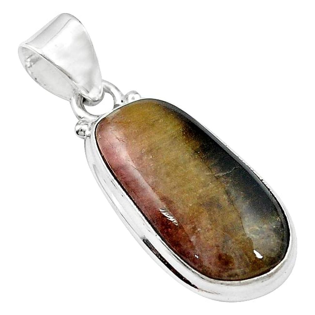 Natural pink bio tourmaline 925 sterling silver pendant jewelry k91456